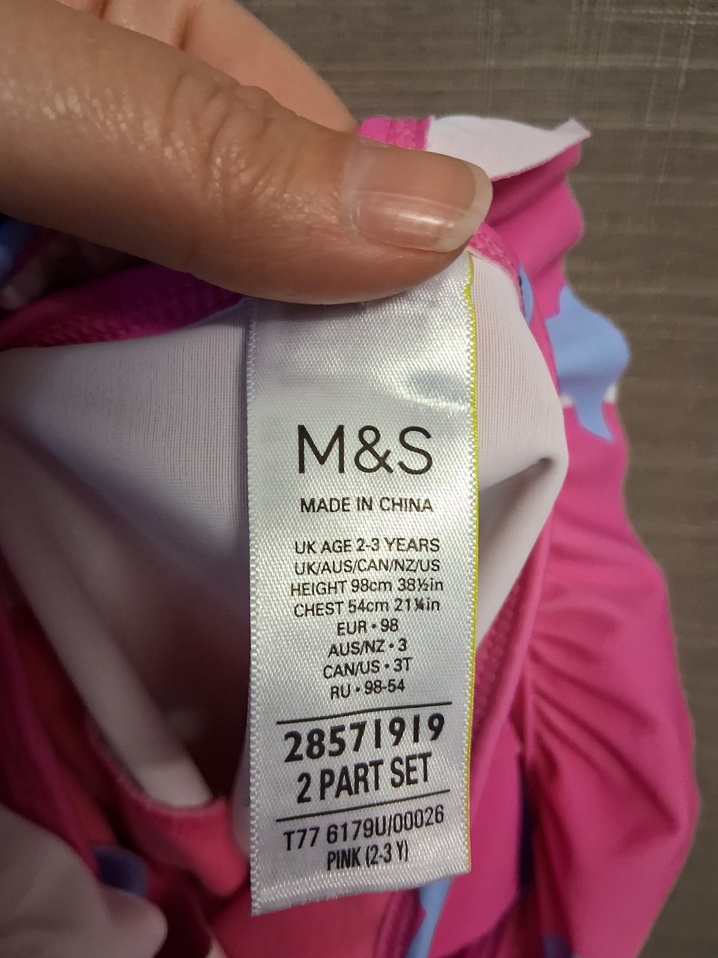 Marks and Spencer Pink Dolphin Swimsuit One Piece Age 2-3 Years