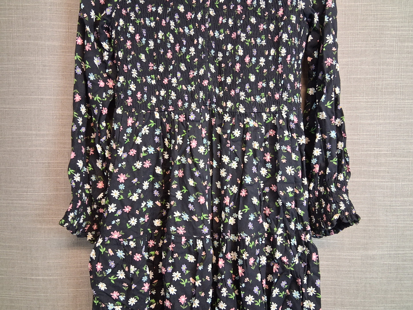 Marks and Spencer Girls Black Floral Long Sleeve Dress Age 10-11 Years