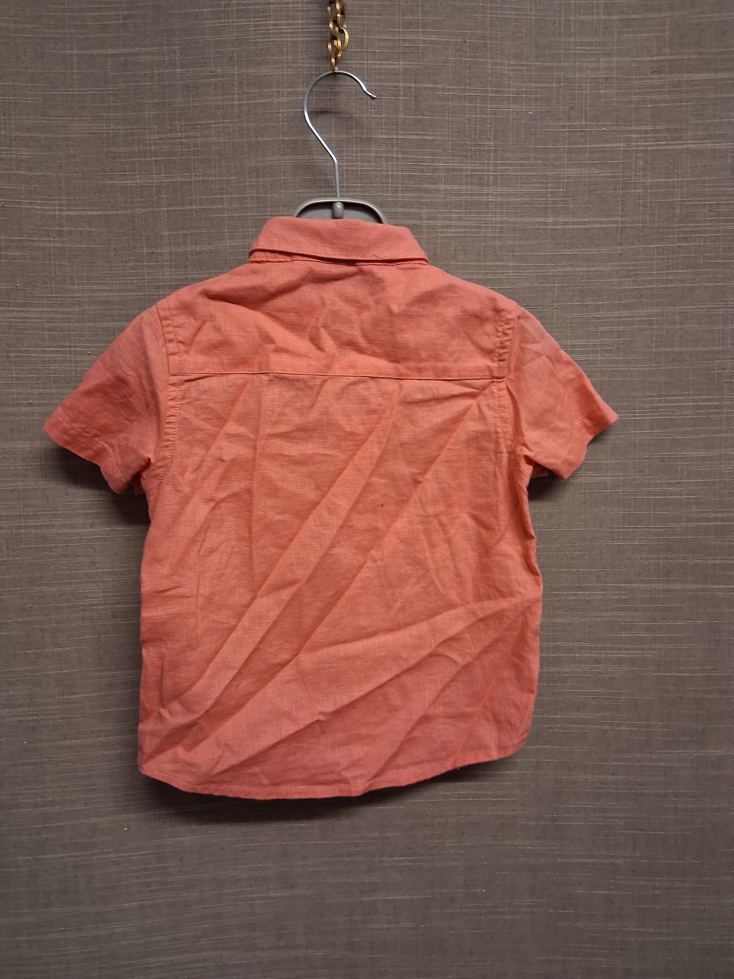 Next Boys Coral Pink Short Sleeve Shirt Age 12-18 Months Linen Blend