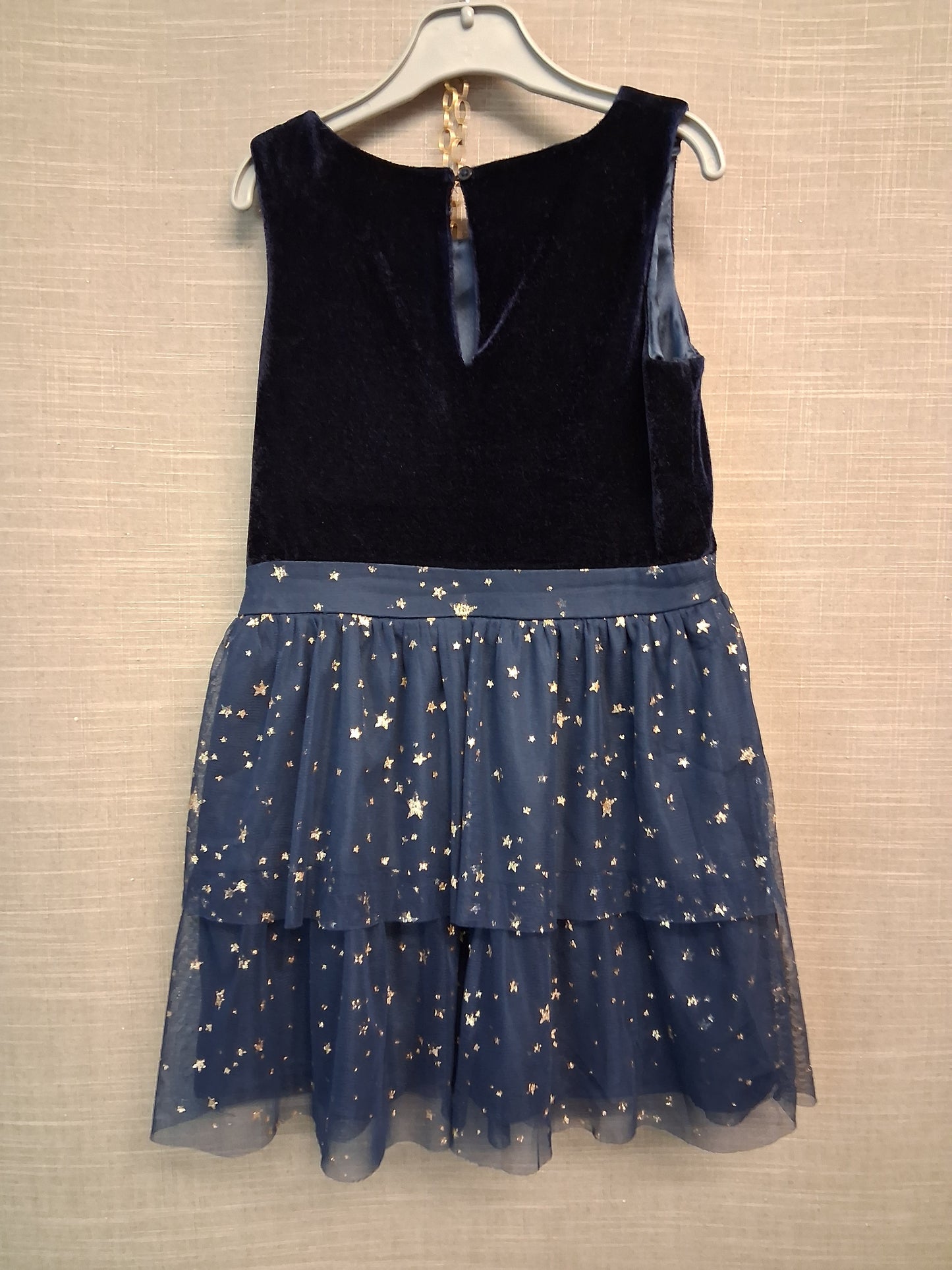 George Girls Party Dress Velour Tiered Sleeveless Navy Blue Age 6-7 years