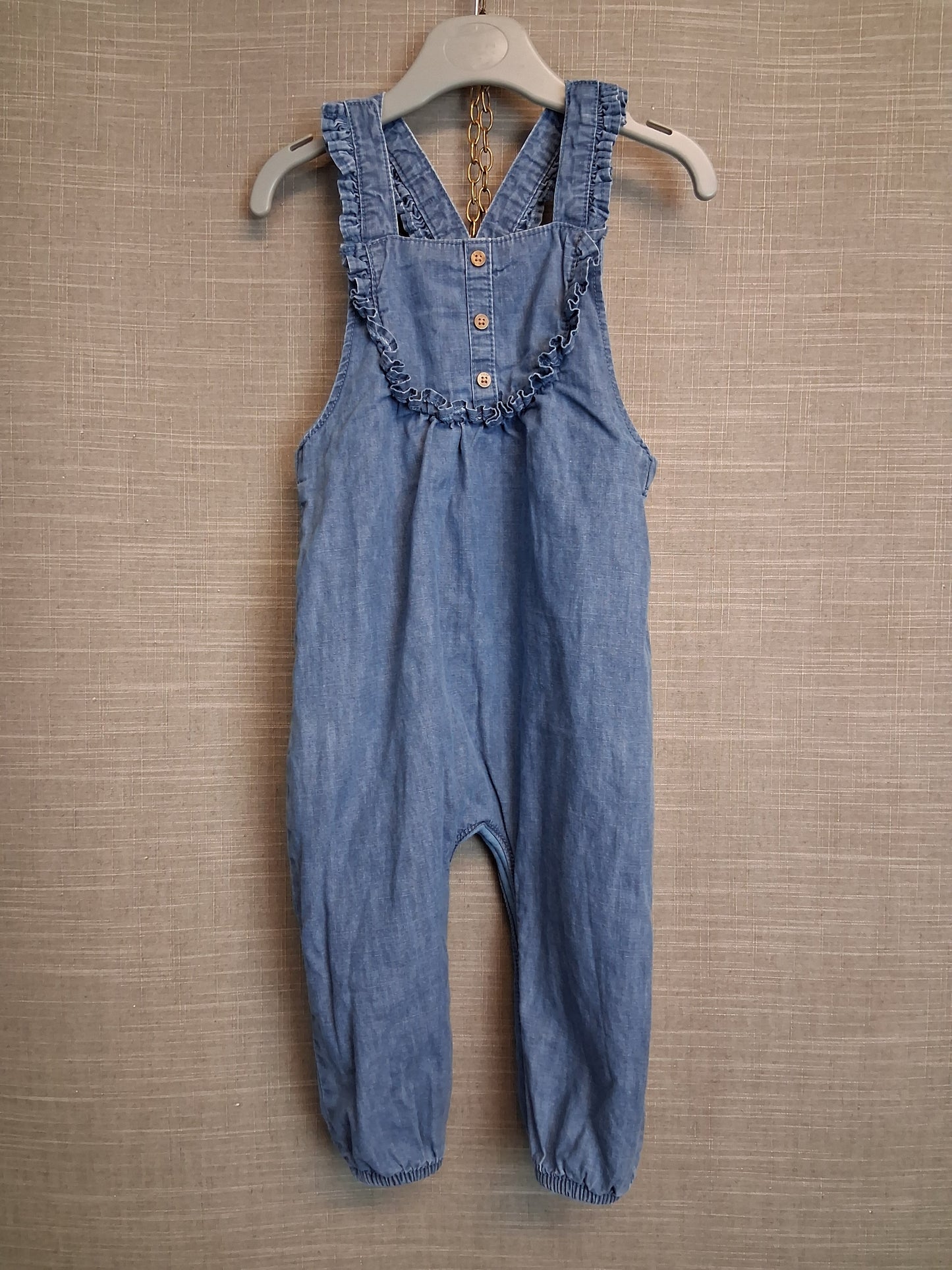 Next Girls Blue Chambray Denim Dungarees Age 12-18 Months Lined