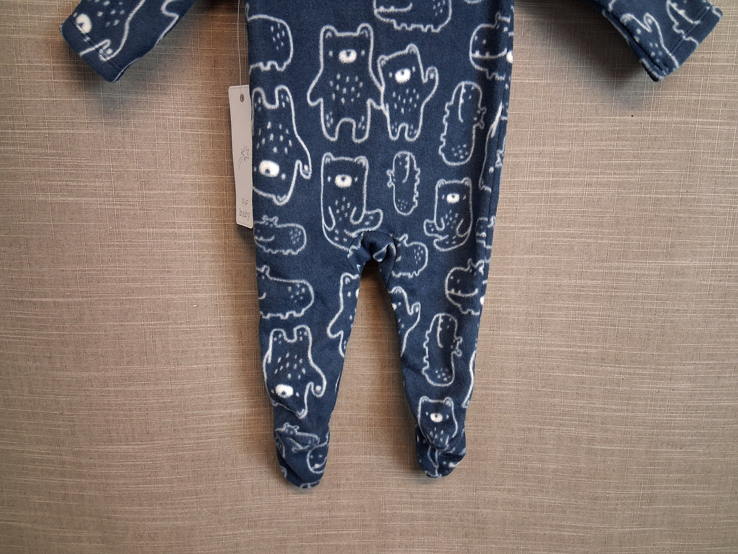 F&F Boys Blue Bear Print Fleece Sleepsuit Age 0-3 Months New