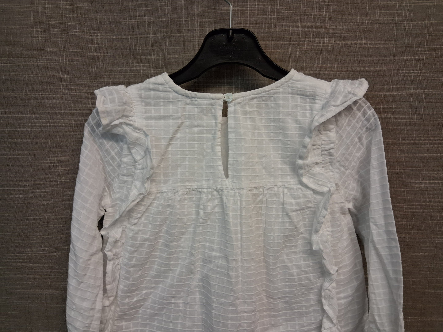 Primark Girls White Long Sleeve Blouse Ruffle Trim Top Age 6-7 Years