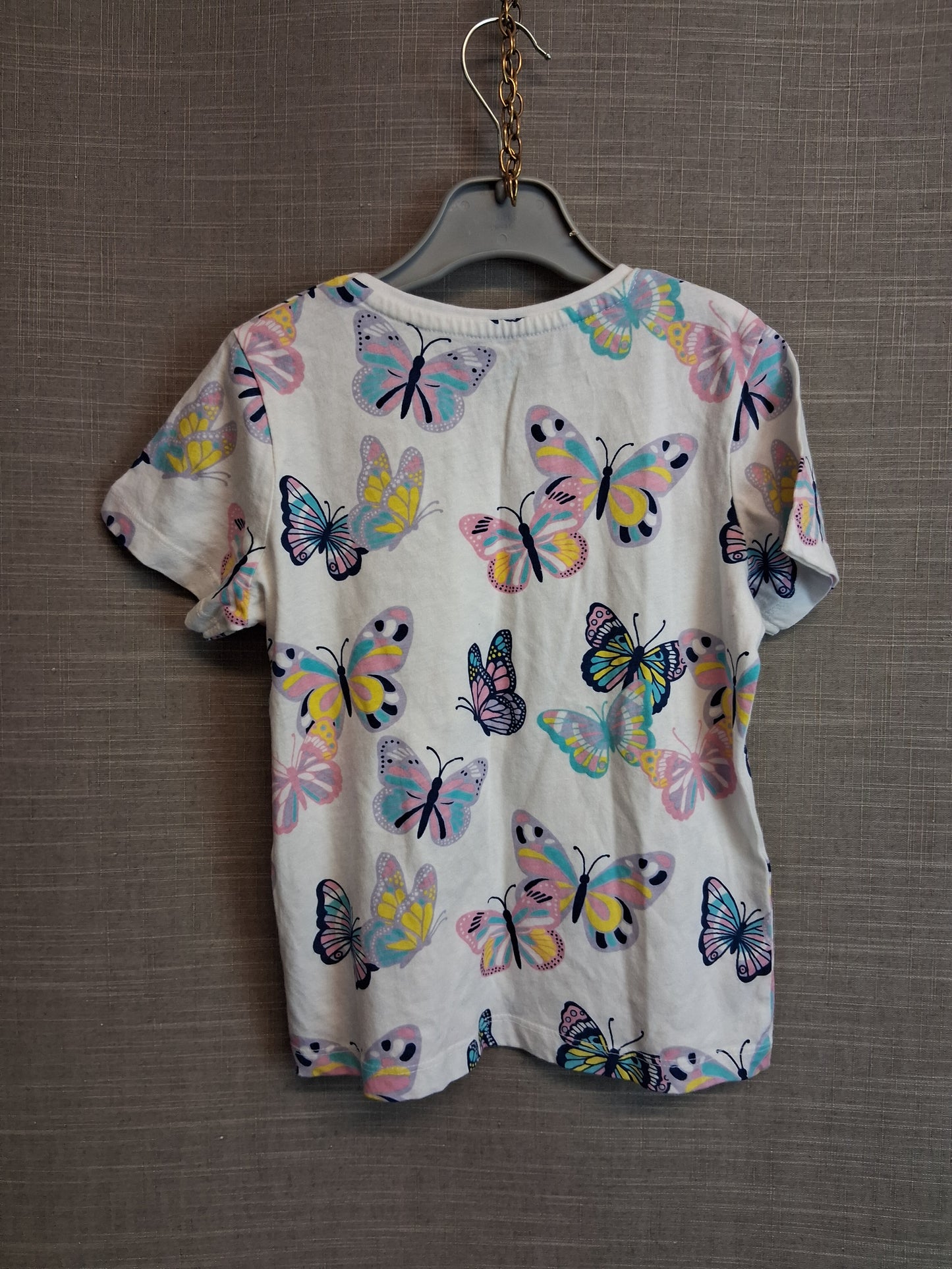 Primark Girls Butterfly T-Shirt Short Sleeve White Multicolour Age 6-7 Years