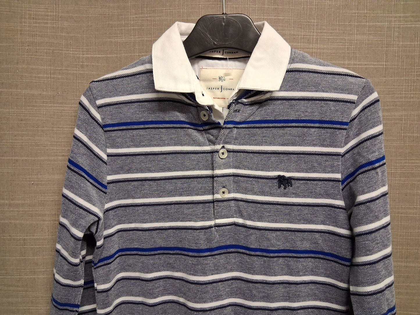 Jasper Conran Blue White Stripe Long Sleeve T-Shirt with Collar Age 7-8 Years New