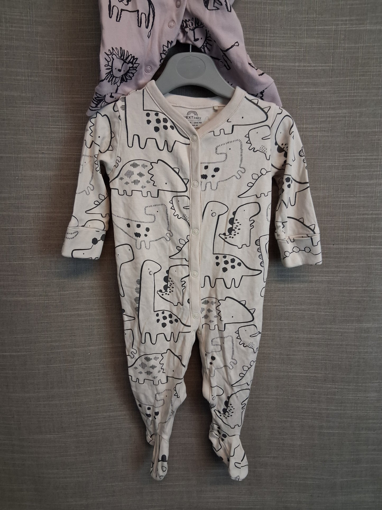 Next Boys Sleepsuits x2 Beige and Lilac Age 3-6 Months