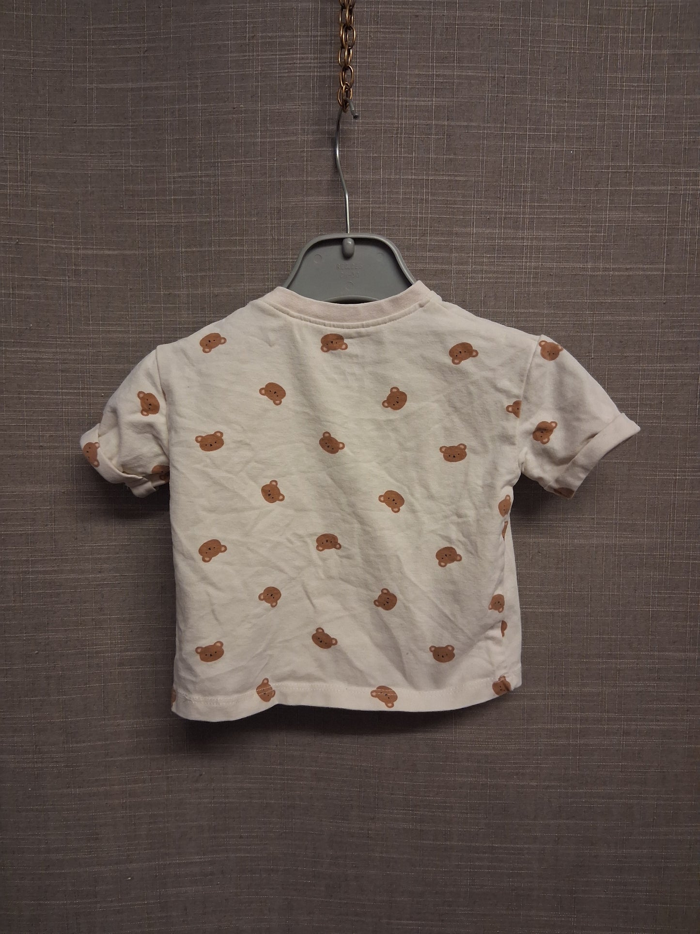 Next Boys Beige Teddy Print Short Sleeve T-Shirt Age 0-3 Months