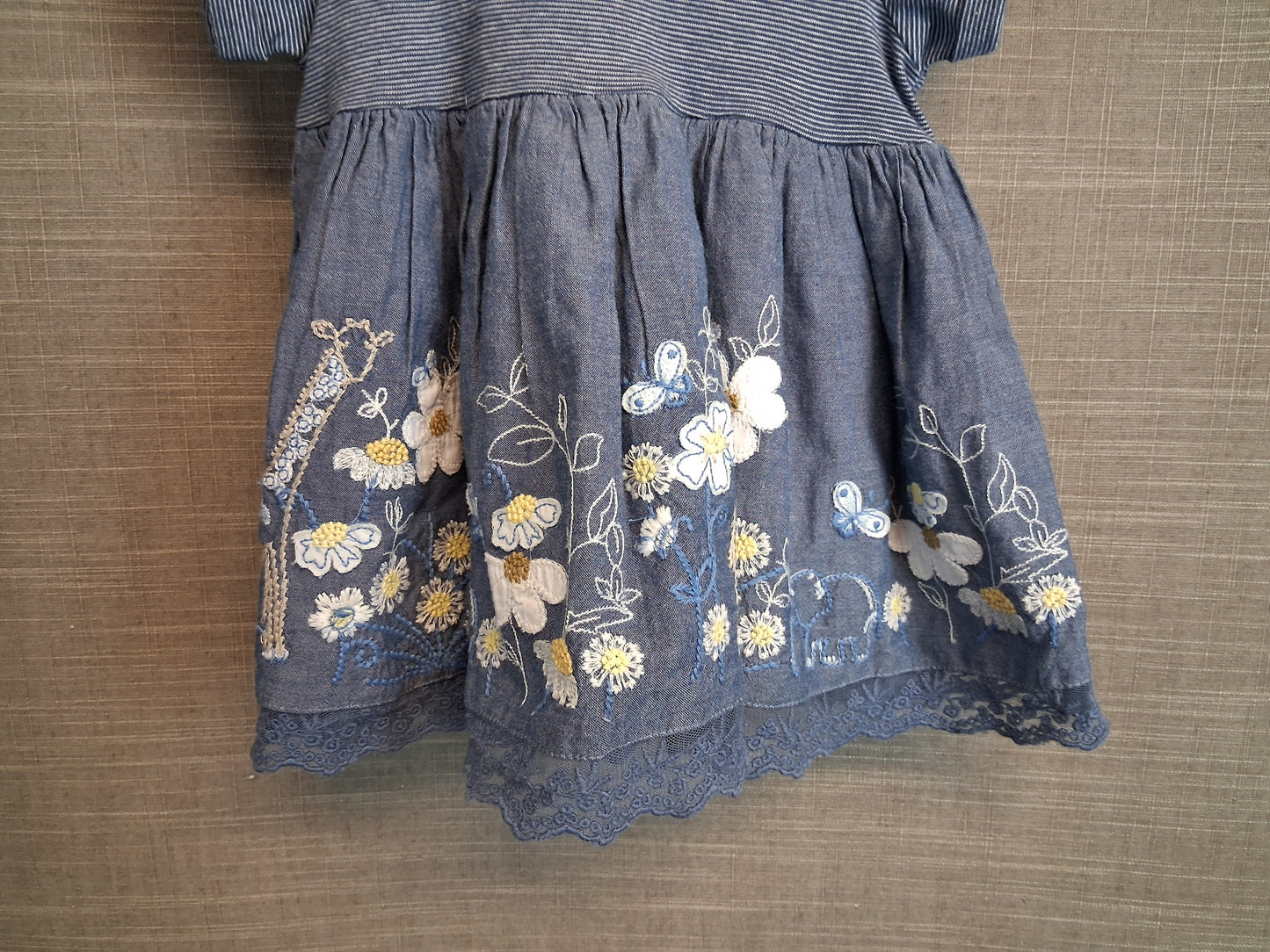 Next Girls Blue Giraffe Embroidered Short Sleeve Dress Age 0-3 Months