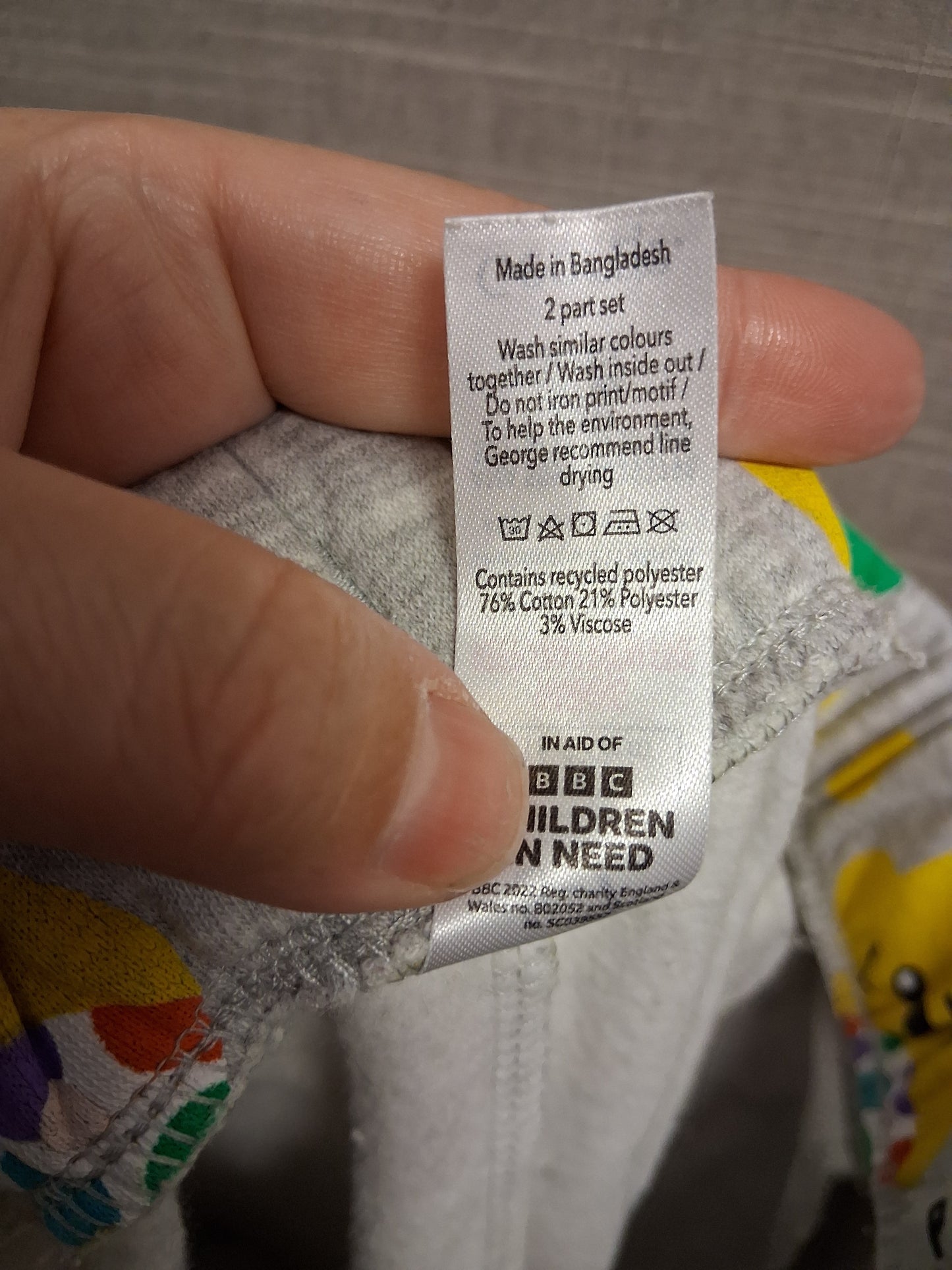 George Unisex "Pudsey" Children in Need Grey Joggers Age 6-7 Years