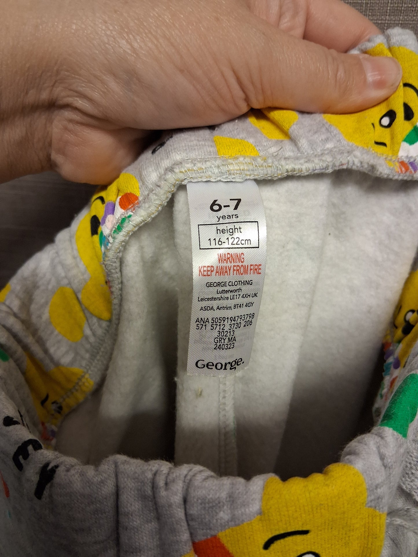 George Unisex "Pudsey" Children in Need Grey Joggers Age 6-7 Years