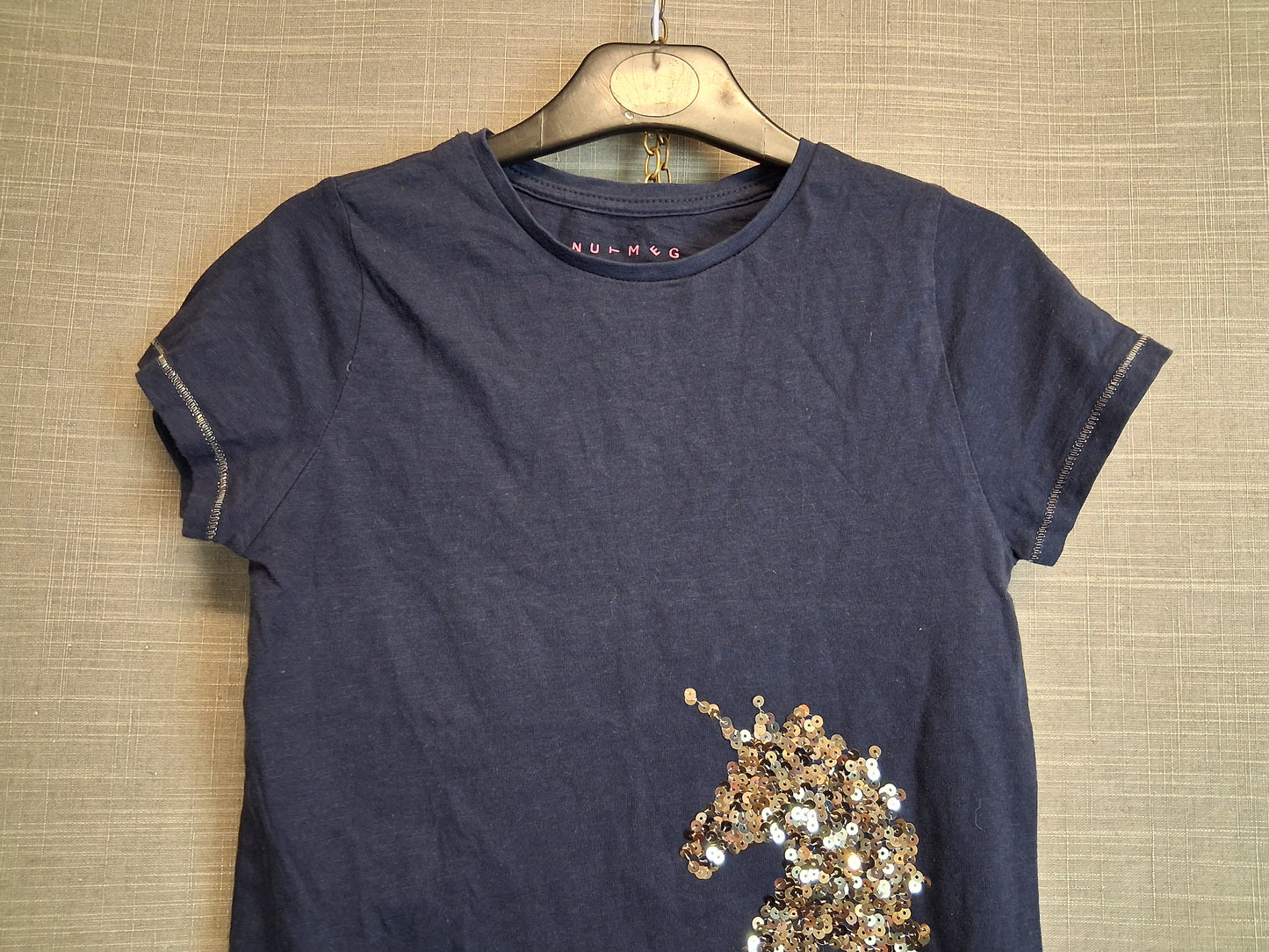 Nutmeg Girls Blue Gold Sequin Unicorn T-Shirt Age 8-9 Years