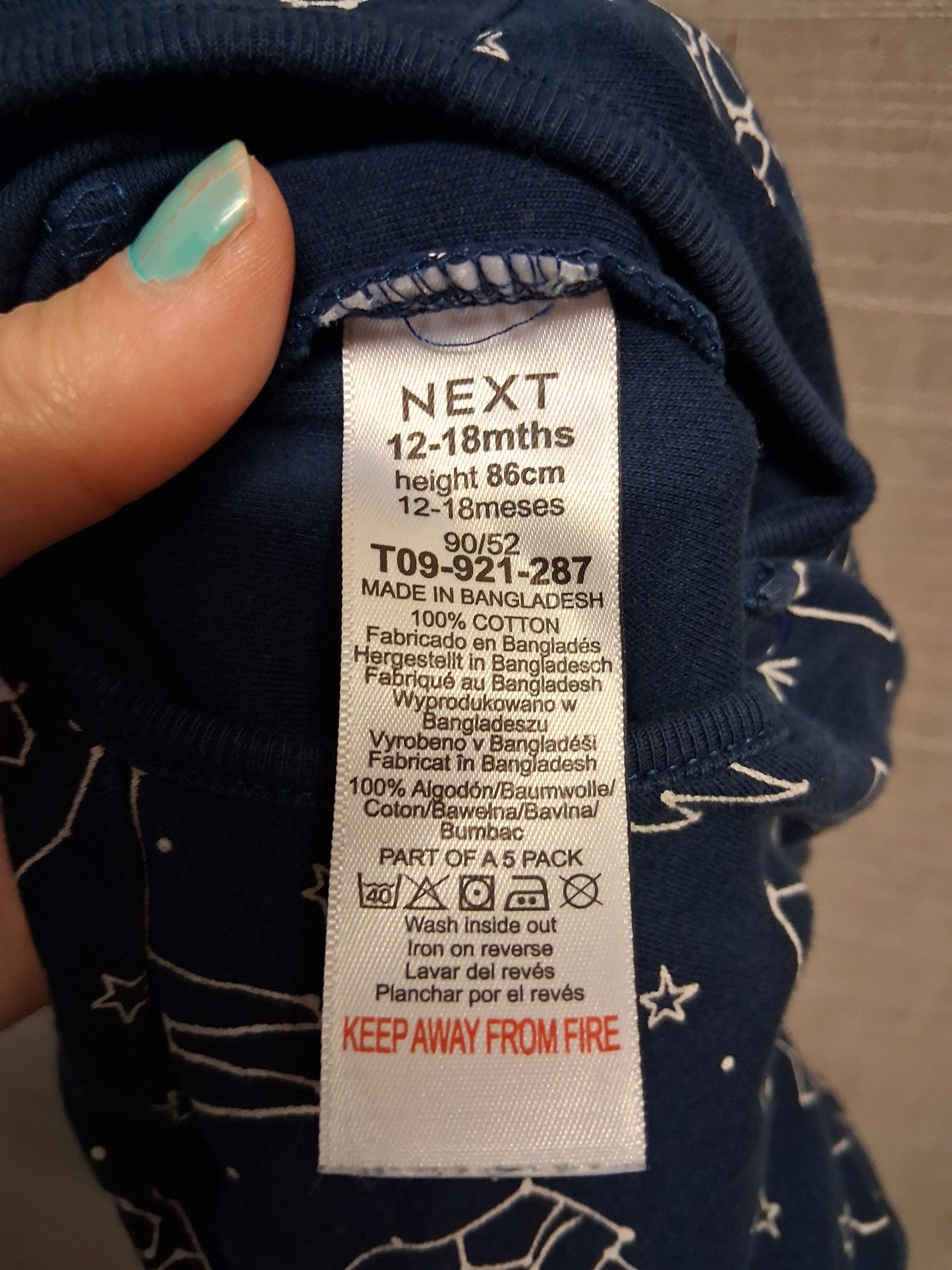 Next Boys Blue Animal Theme Sleepsuit Age 12-18 Months