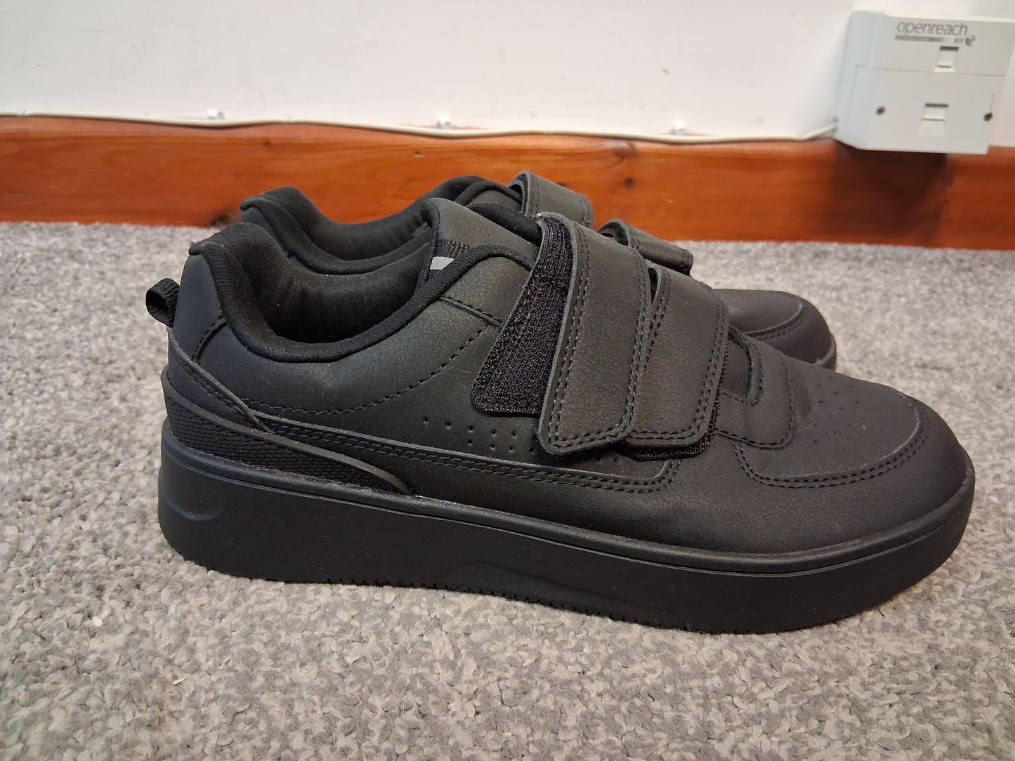 F&F Boys Black School Shoes Double Strap Size 3 New