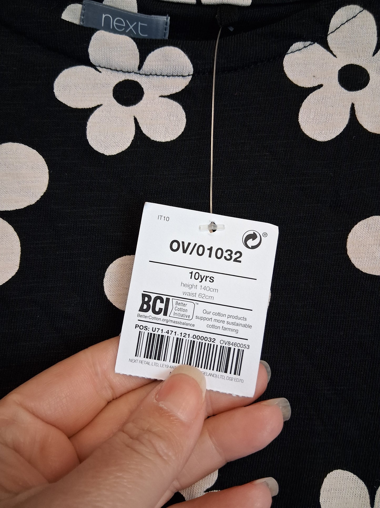 Next Girls Black White Floral Jersey Short Sleeve Dress Age 10 Years New