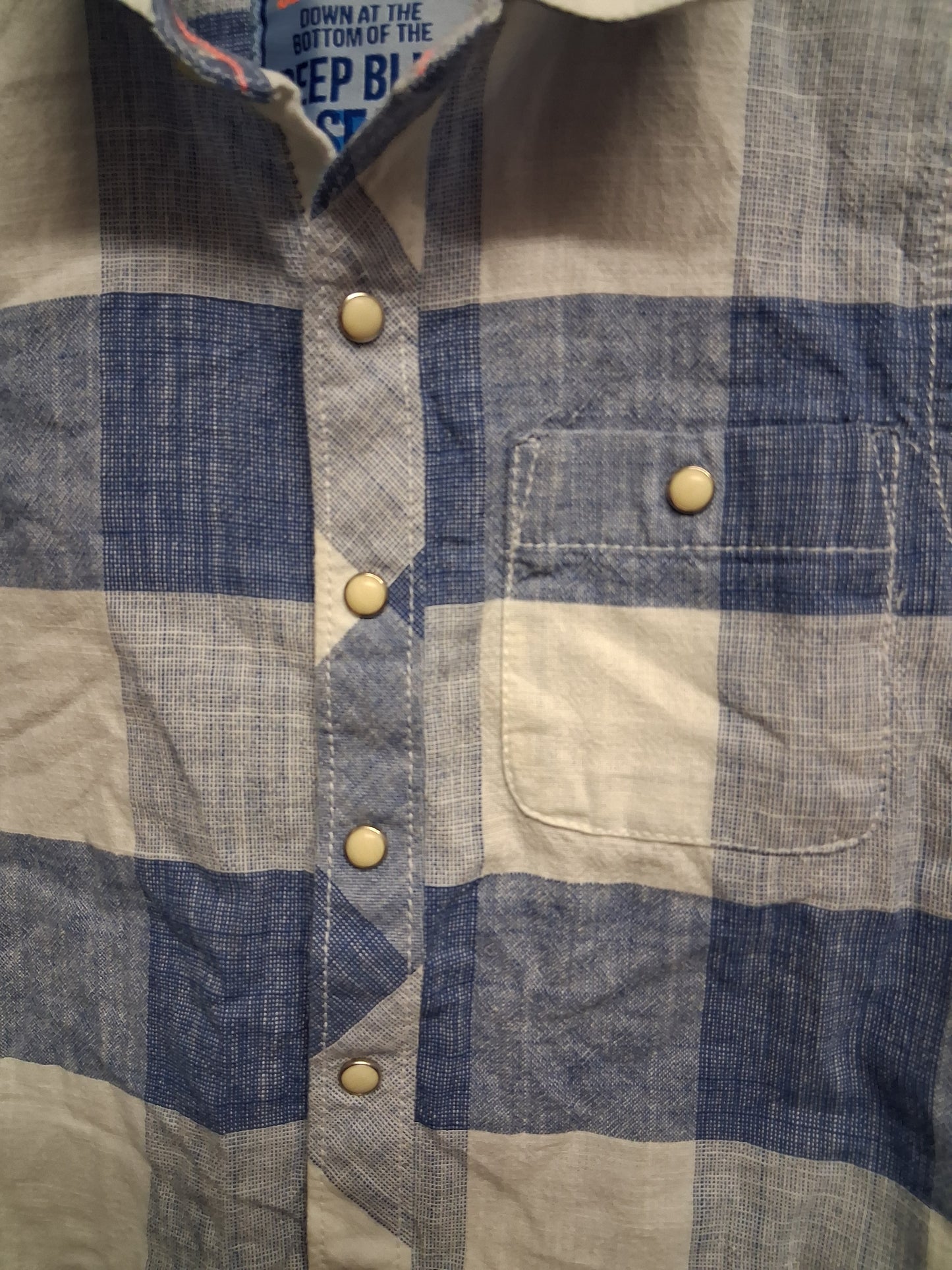 Next Boys Blue Check Short Sleeve Shirt Snap Fastening Age 18-24 Months