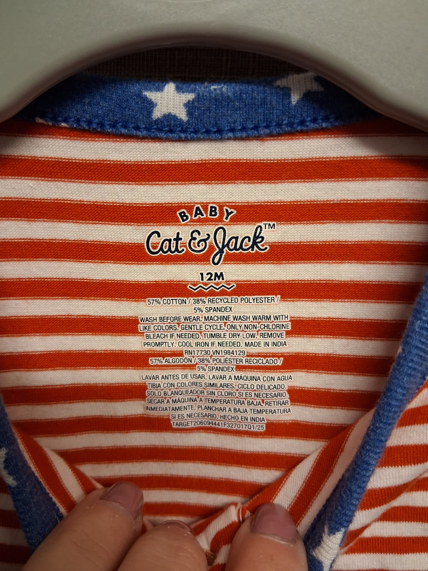 Baby Cat & Jack Boys Red White Stripe Sleeveless Romper Age 12 Months 100% Cotton