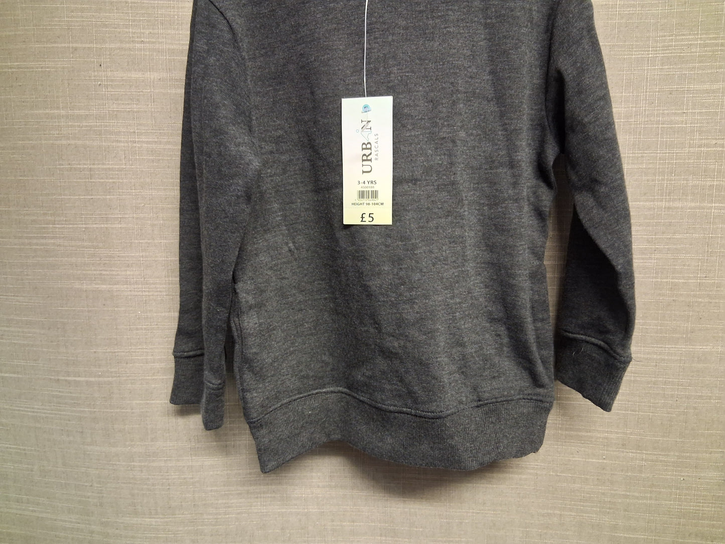 Urban Basics Peacocks Grey Hoodie Age 3-4 Years New