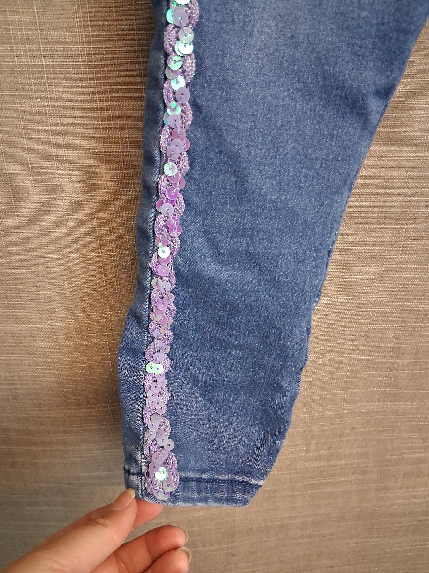 Girls Blue Denim Jeggings Sequin Trim Age 8-9 Years