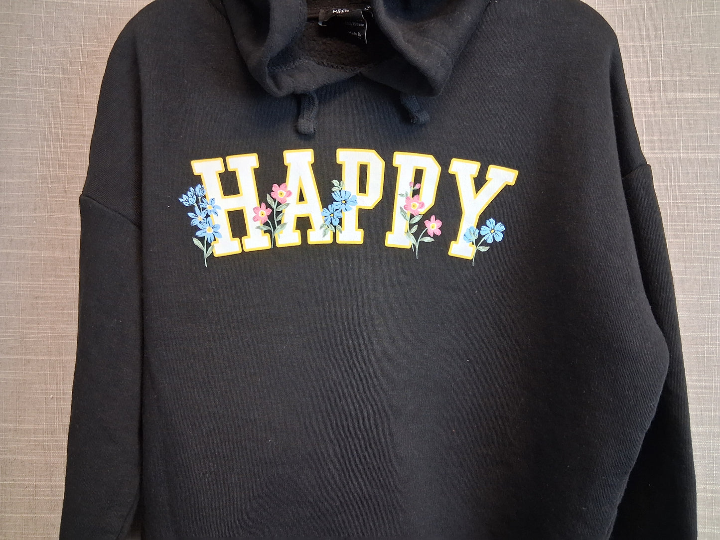 New Look Girls Black Cropped Hoodie Fray Hem Age 12-13 Years