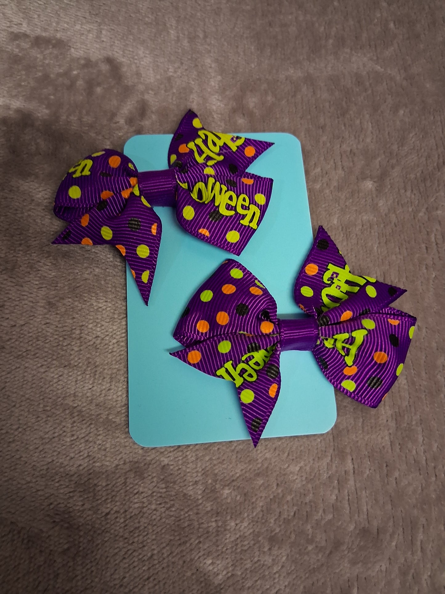 Halloween Theme Purple Spotty Hair Bow Clips X2