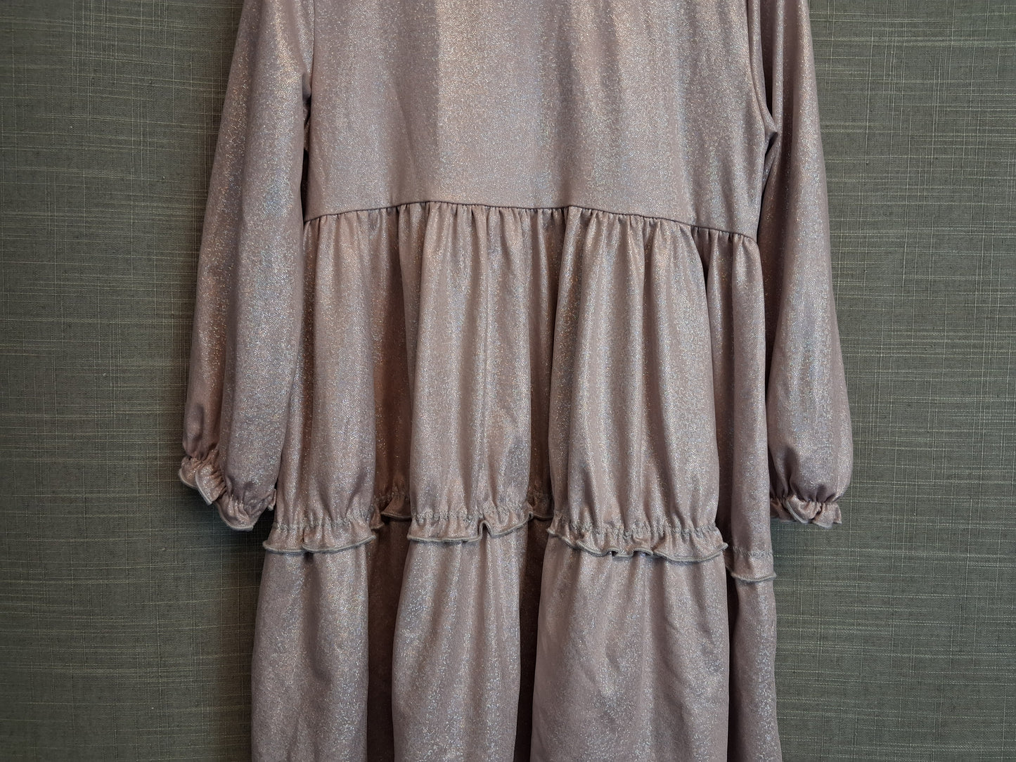 TU Girls Dusky Pink Glittery Teired Dress Long Sleeve Age 3-4 Years