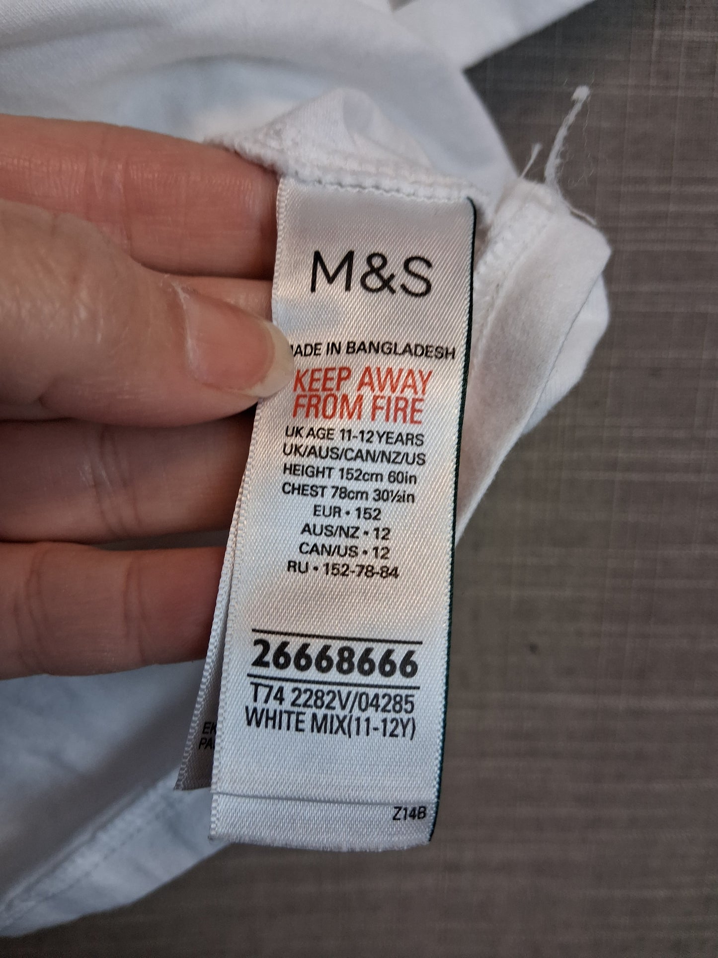 Marks and Spencer Girls White Short Sleeve T-Shirt Age 11-12 Years