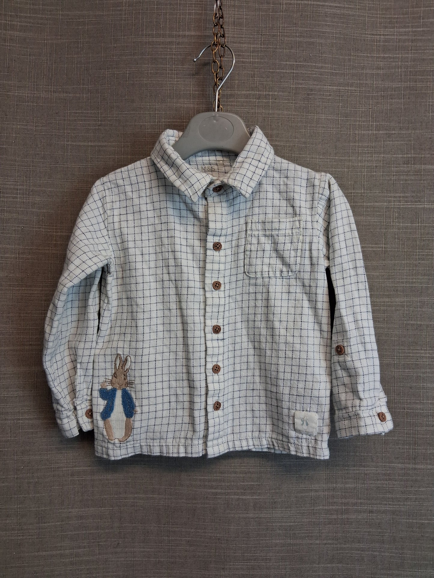 Marks and Spencer Peter Rabbit Boys Check Shirt Long Sleeve Age 18-24 Months