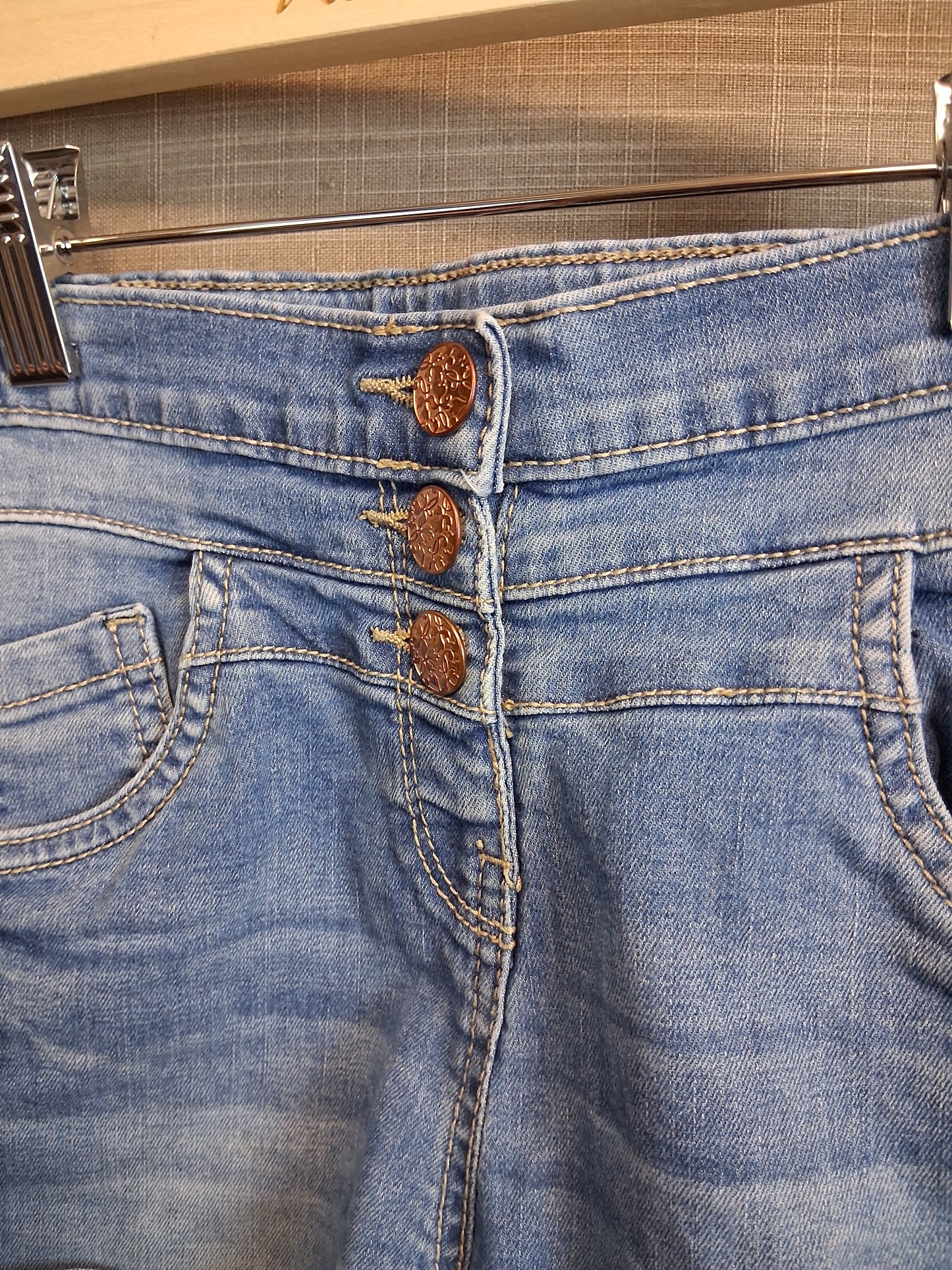 Nutmeg Girls Blue Denim High Waist Shorts Age 8-9 Years