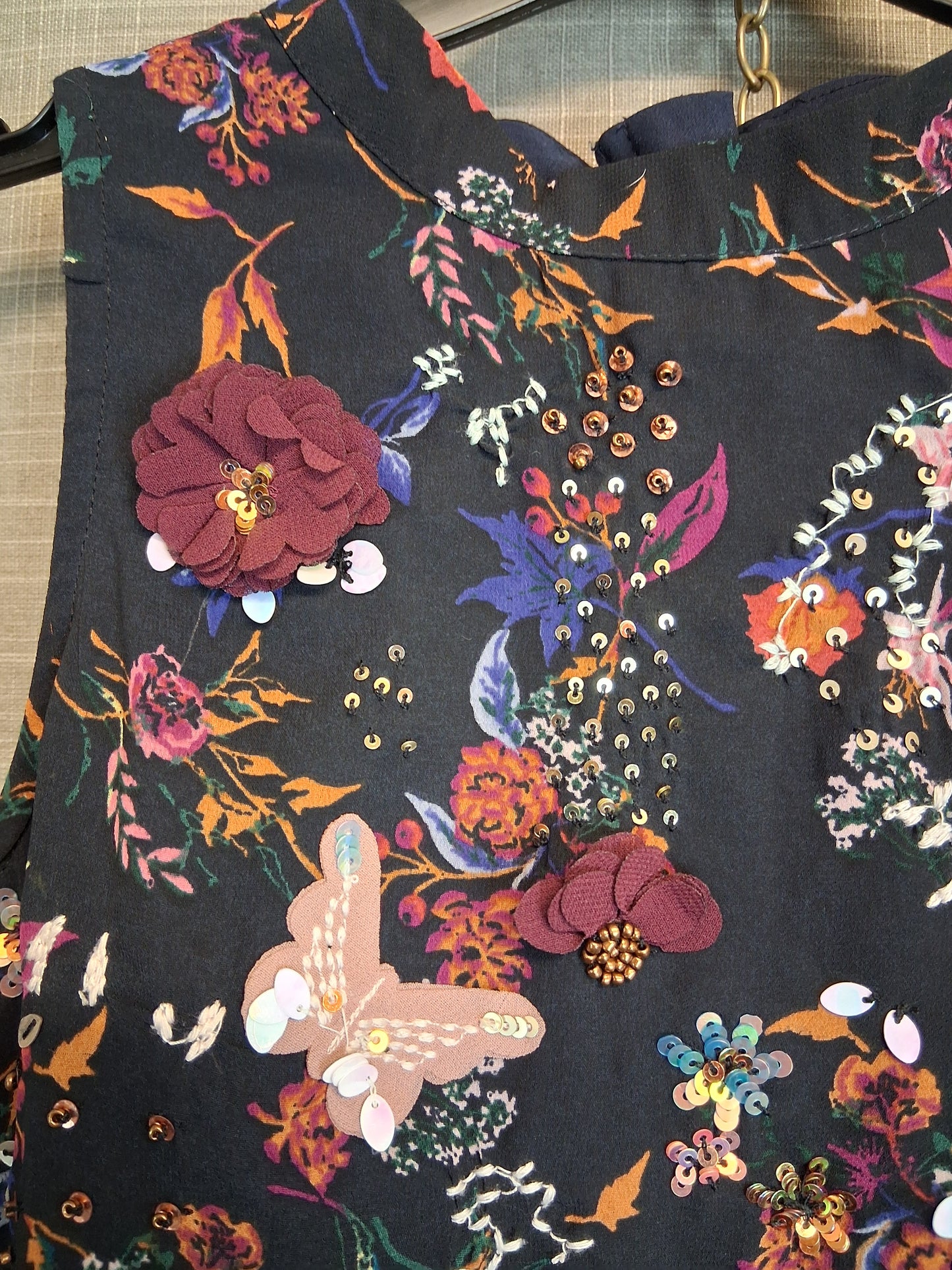 Next Girls Black Floral Sequin Sleeveless Dress Age 10 Years