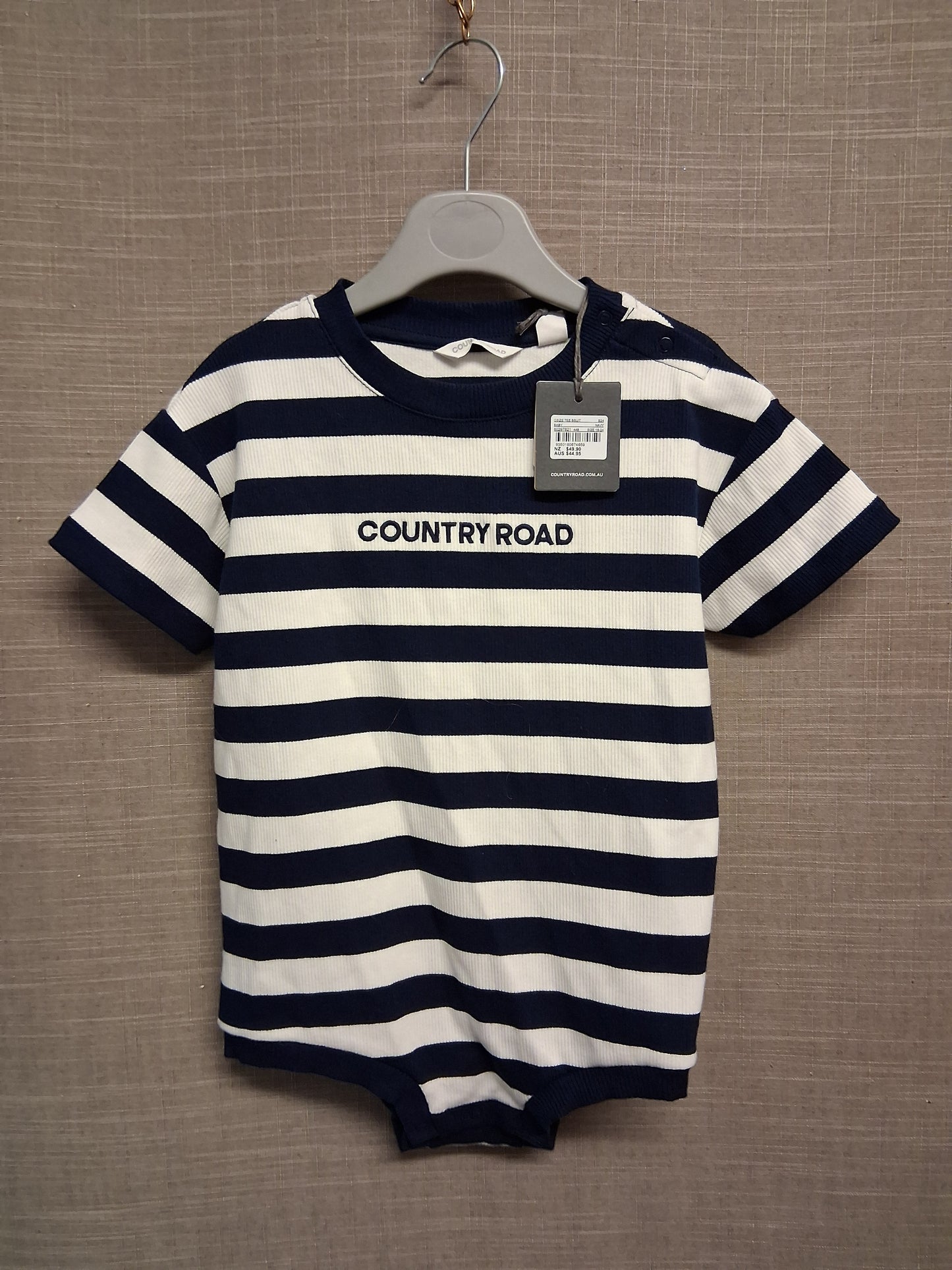 Country Road Boys Blue White Striped Short Sleeve Bodysuit Age 18-24 Months New