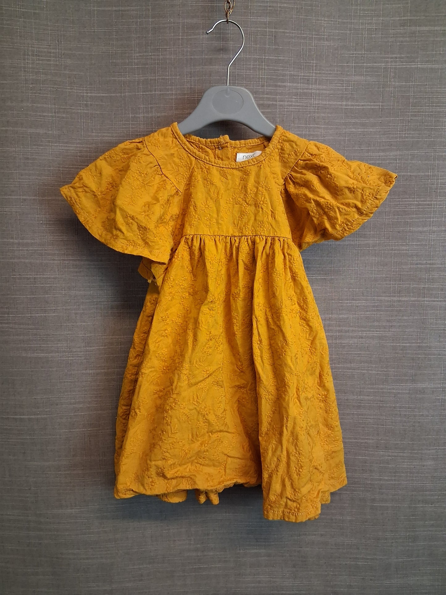 Next Girls Mustard Yellow Floral A Line Dress Age 12-18 Months