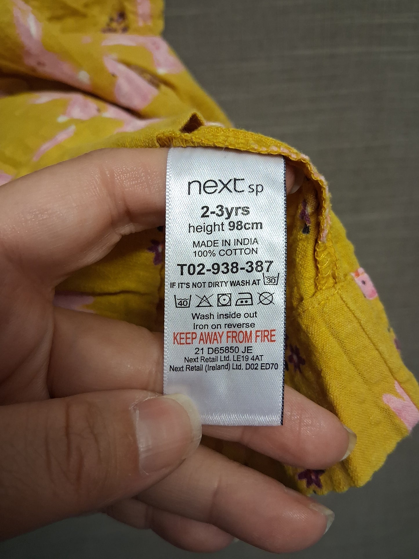 Next Girls Mustard Yellow Rabbits Cap Sleeve A Line Dress Age 2-3 Years