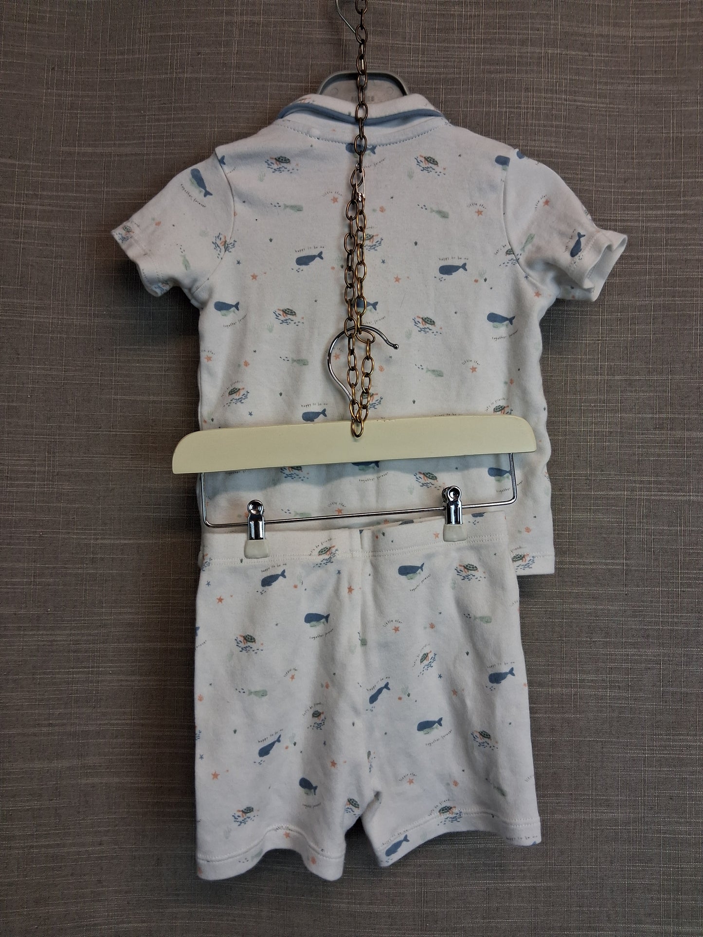 F&F Boy Pyjamas PJs 2 Piece Short Set Age 6-9 Months Sealife Print