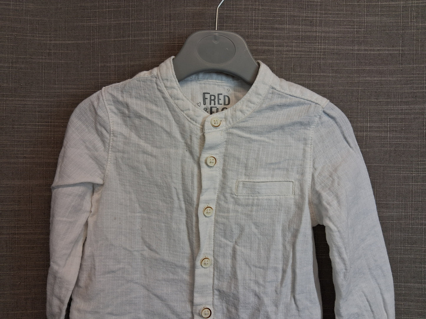 F&F Boys Long Sleeve Collarless Shirt Age 12-18 Months 100% Cotton
