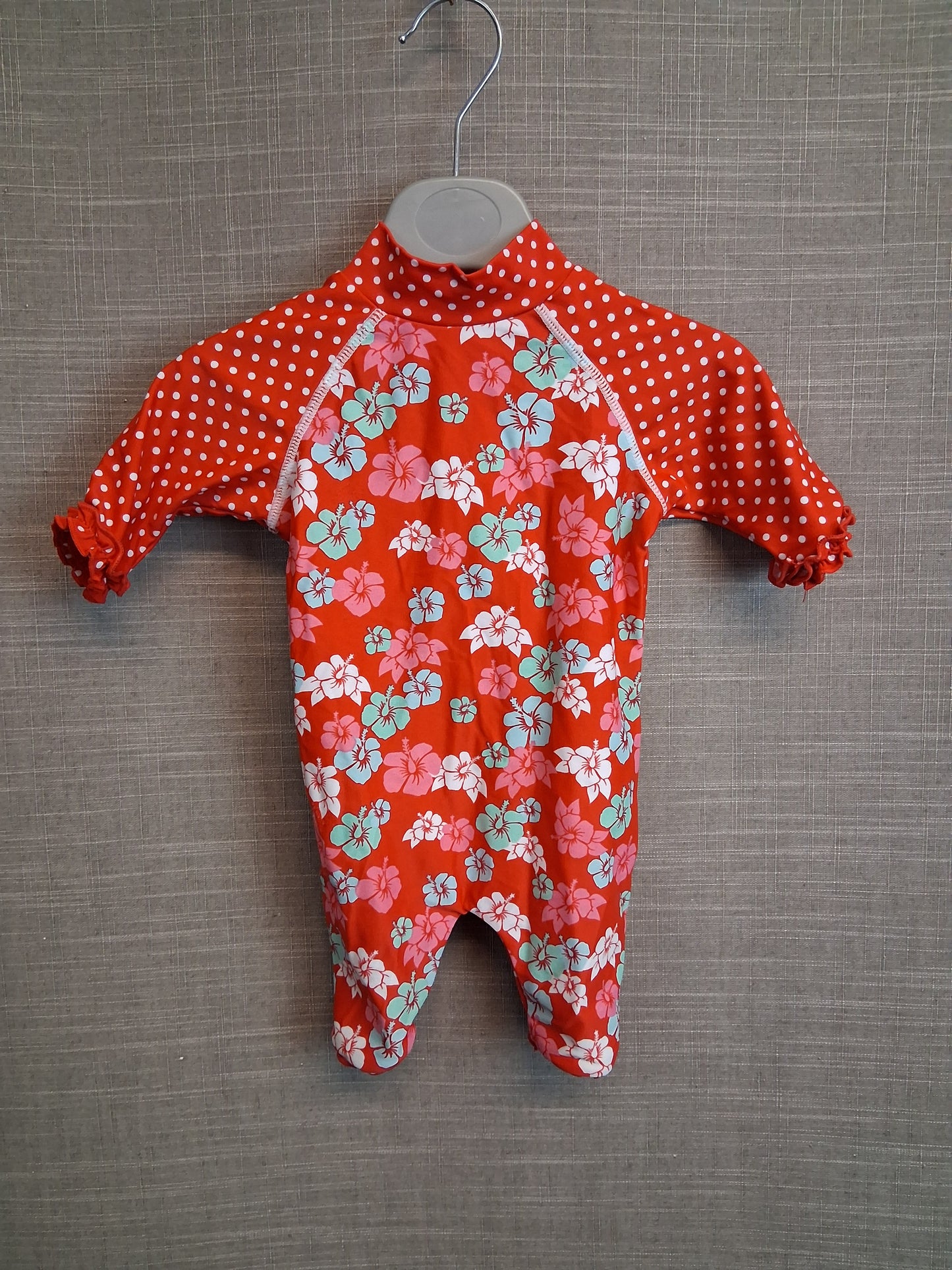 Miniclub Girl One Piece UV Swimsuit Red Floral Age 3-6 Months