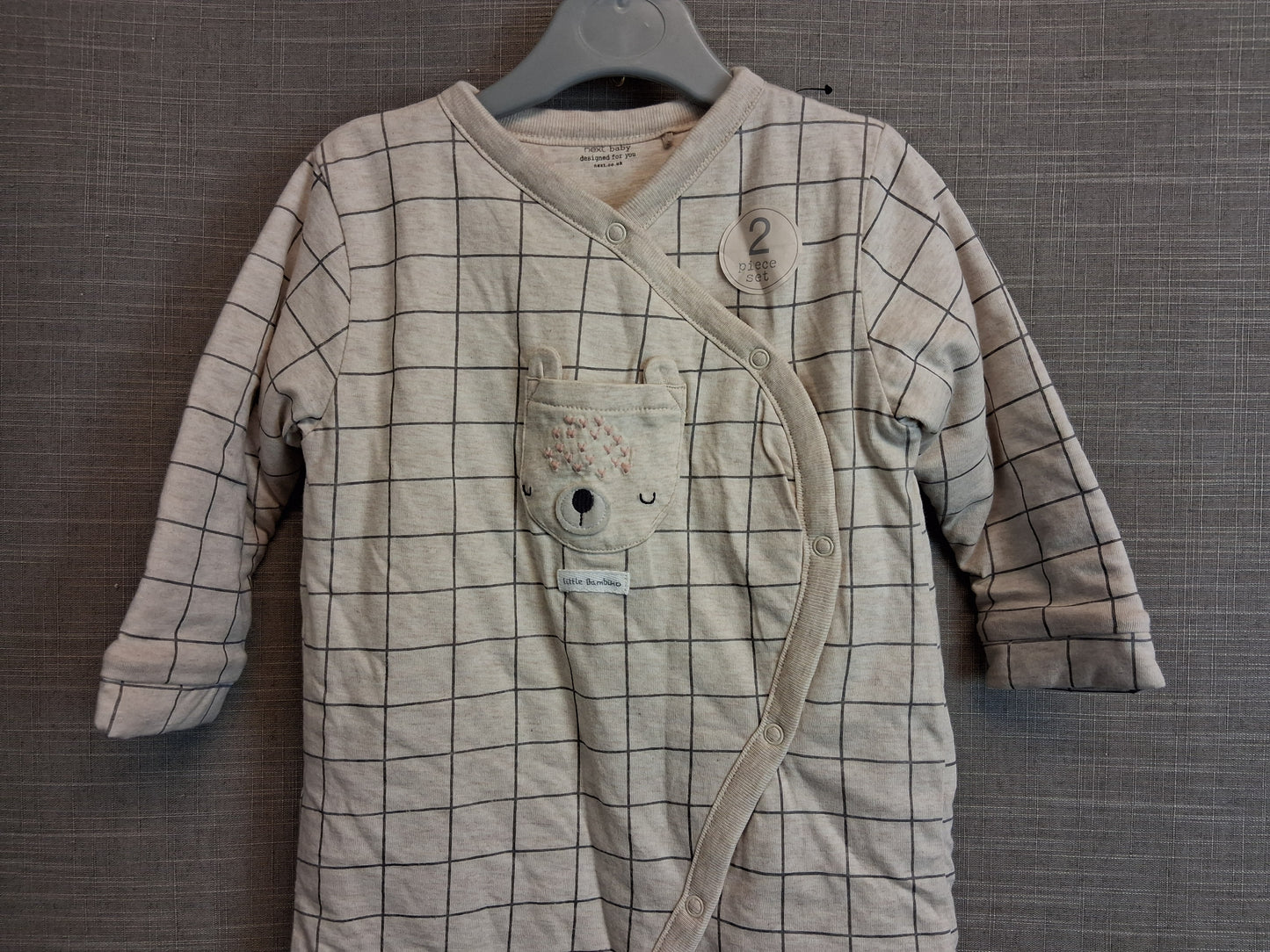 Next Boys Padded Sleepsuit Romper Cream Check Age 12-18 Months New