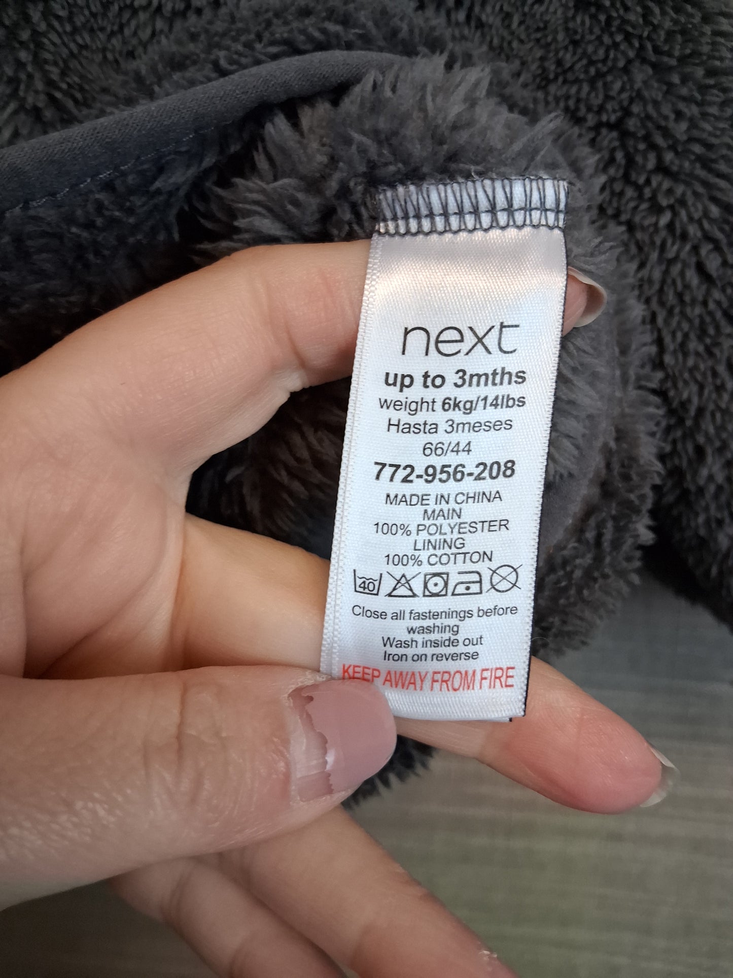 Next Boys Plush Full Zip Hoodie Jacket Grey Age 0-3 Months