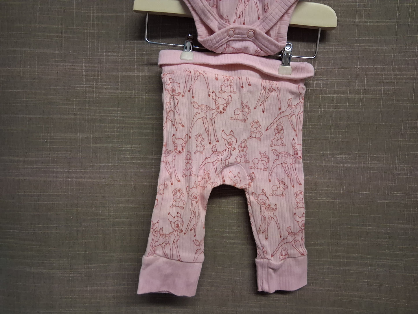Disney Bambi 2 Piece Outfit Bodysuit Long Sleeve and Leggings Pink Age 0-3 months