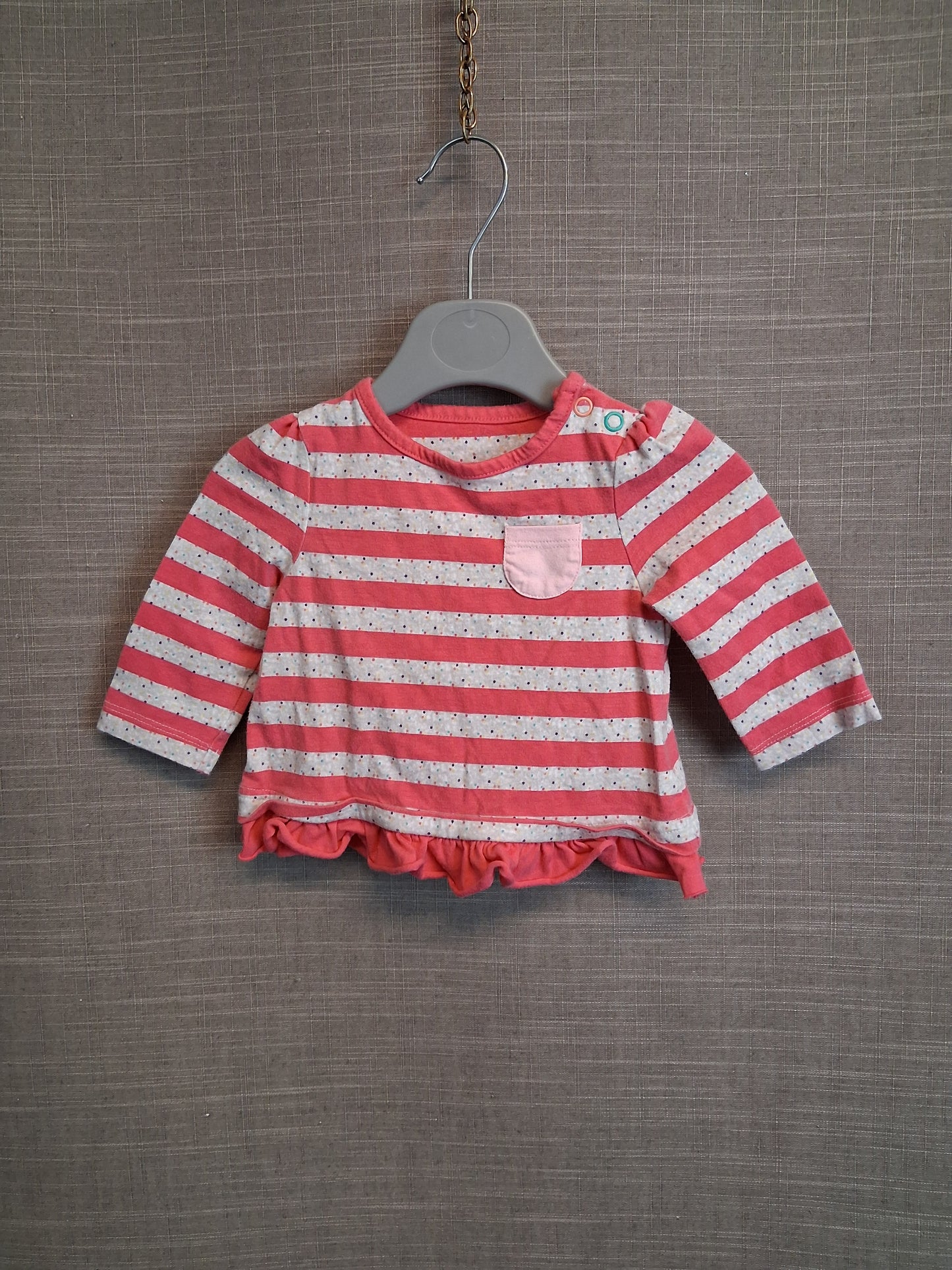 Mothercare Girls Pink Striped Long Sleeve T-Shirt Age 0-3 Months