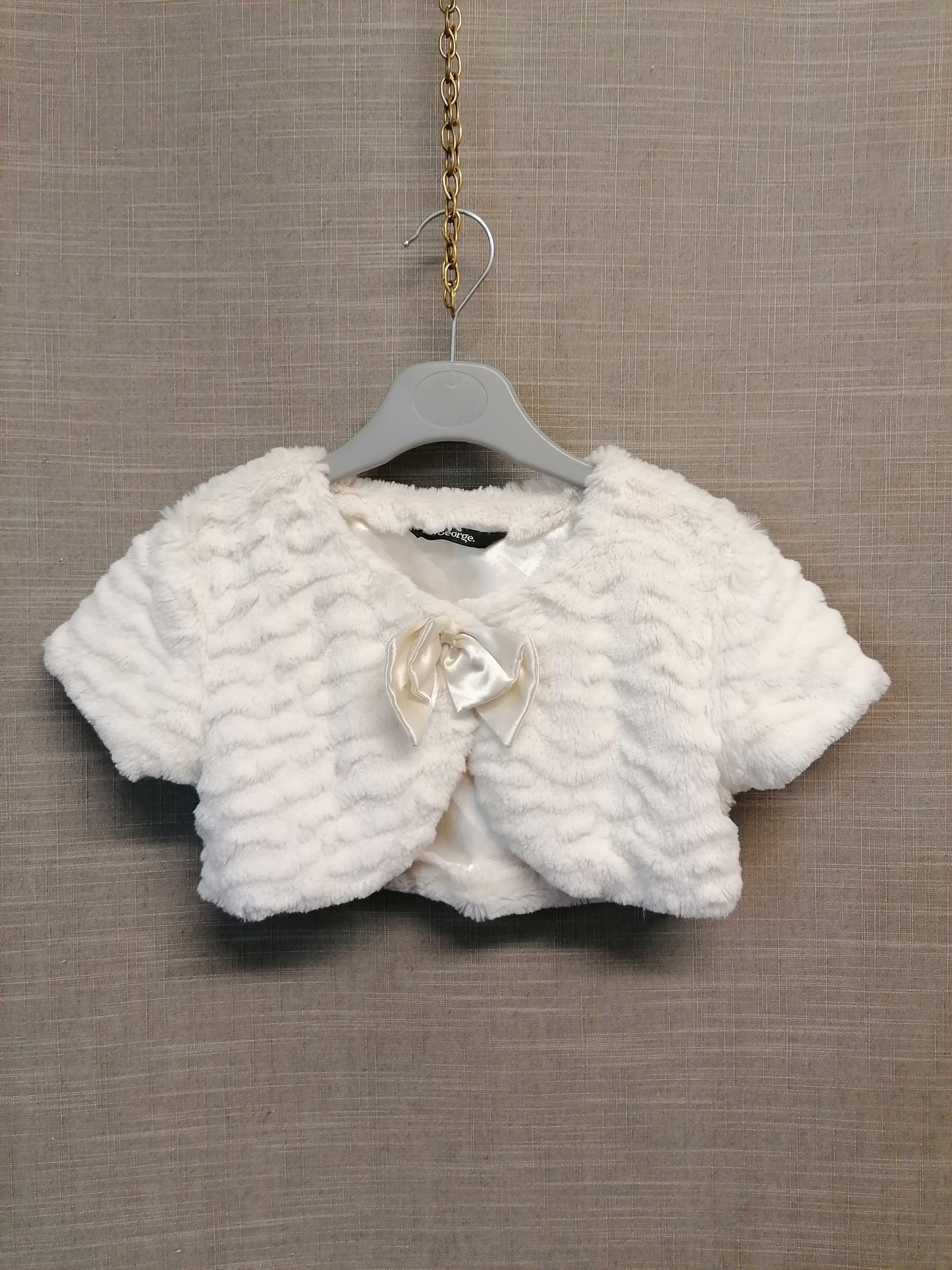 George Girls Bolero Shrug Plush Cream Bow Detail Age 3-4 Years