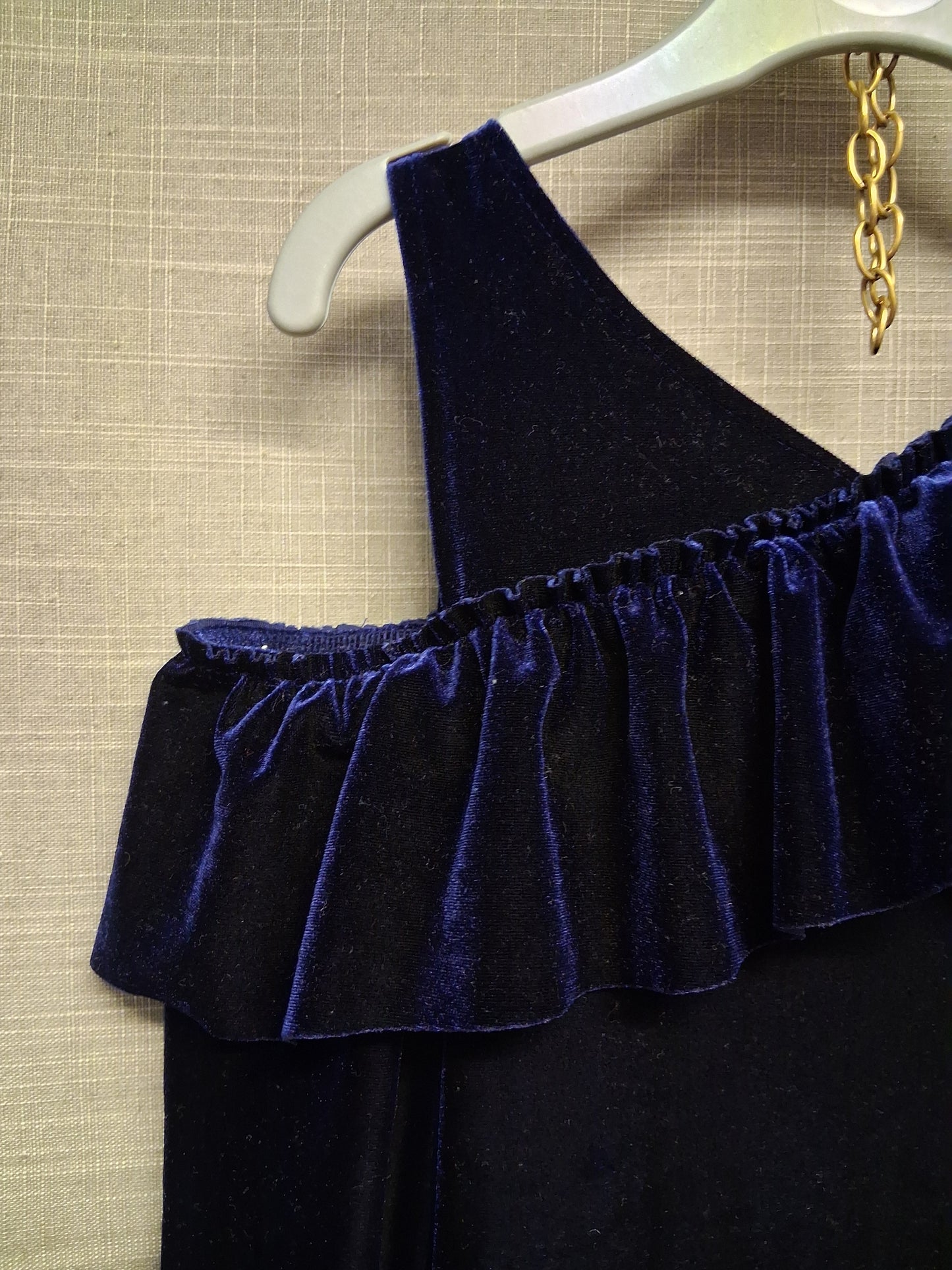 Next Girls Navy Blue Velour Cold Shoulder A Line Dress Age 6 Years