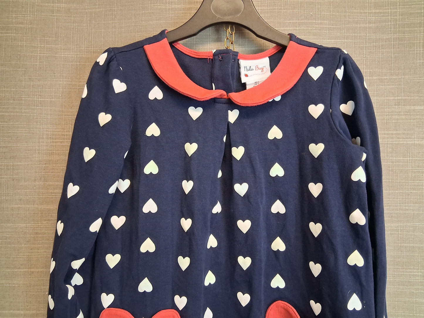 Nula Bug Girls Long Sleeve Love Heart Dress Age 6-7 Years Navy