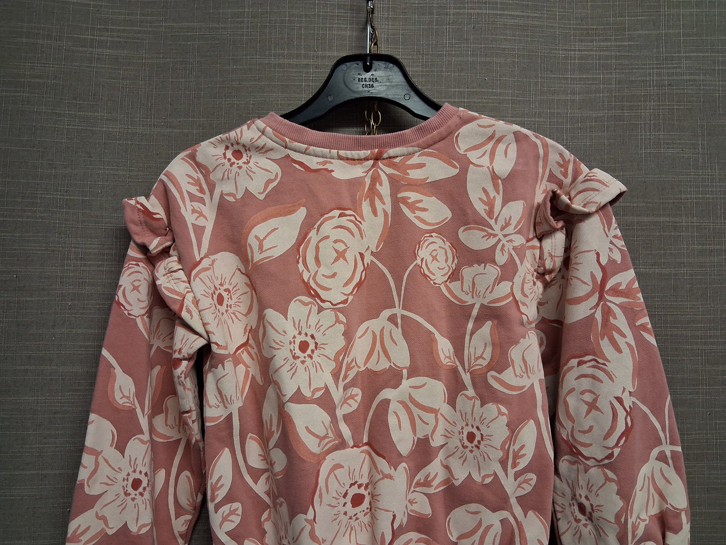 Nutmeg Pink Floral Sweater Frill Shoulders Age 6-7 Years