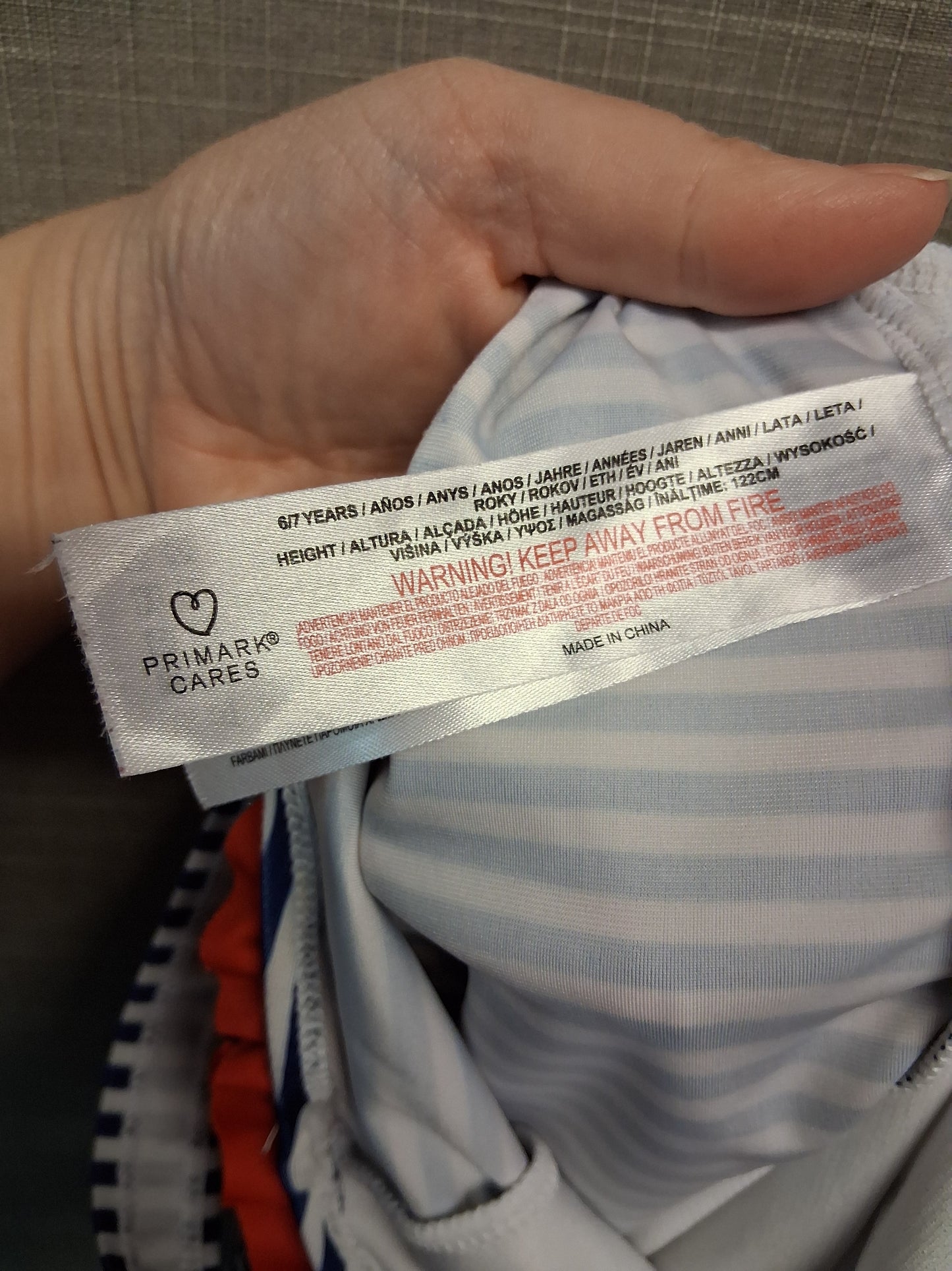 Primark Girls Blue White Stripe Swimsuit One Piece Age 6-7 Years