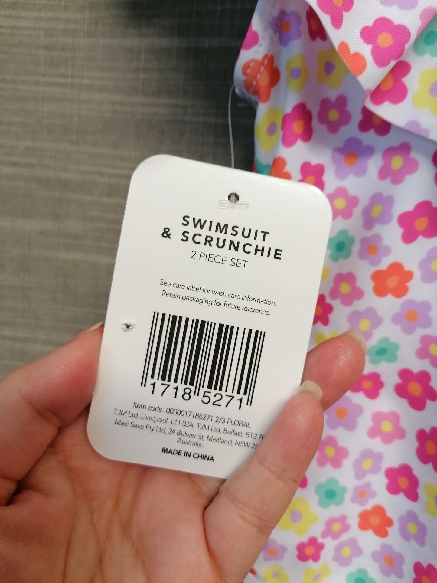 Girls Swimsuit With Scrunchie Pink Floral Age 2-3 Years New