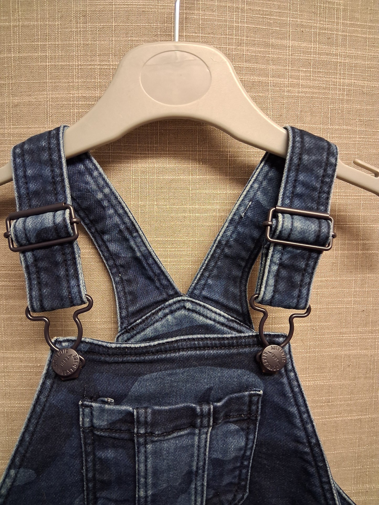 Next Boys Short Dungarees Blue Camouflage Age 2-3 Years