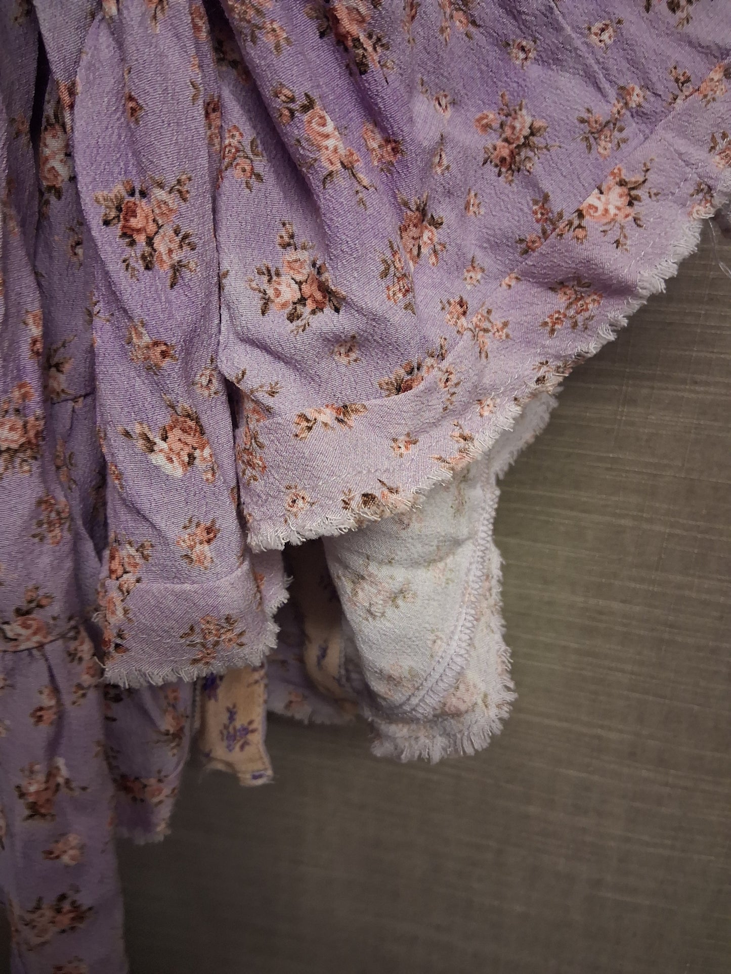 Zara Girls Purple Cream Floral Tiered Long Dress Frayed Hem Age 7 Years