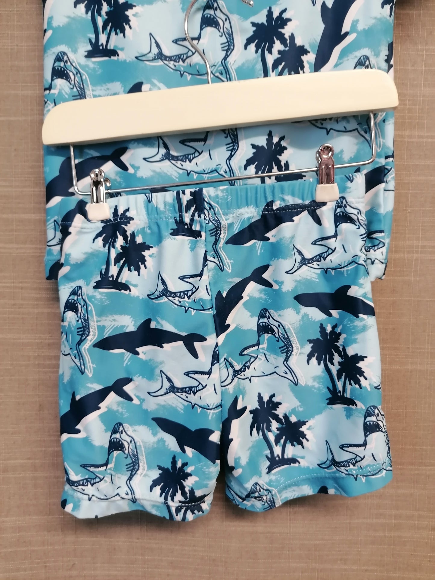 Shein Boys UV 2 Piece Swimsuit Age 4 Year Blue Camouflage Print