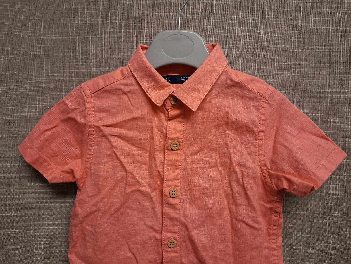 Next Boys Coral Pink Short Sleeve Shirt Age 12-18 Months Linen Blend