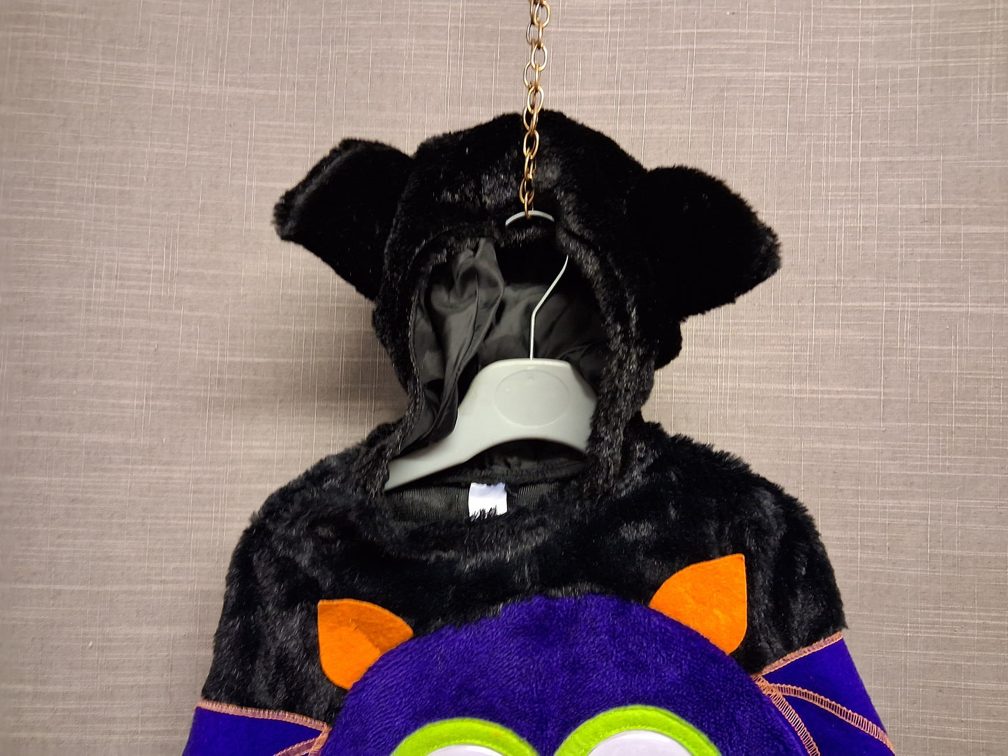 George Halloween Bat Costume Black Purple Plush Hooded Winged Sleeve Age 1-2 years